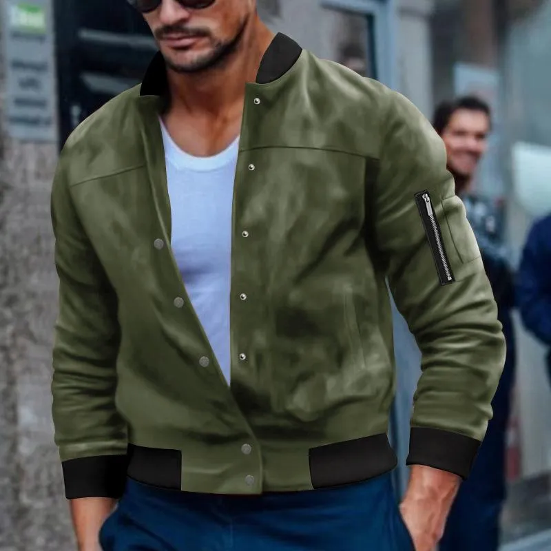 Men's Suede Stand Collar Single Breasted Jacket 86761512U sold by Manly product image thumbnail 3