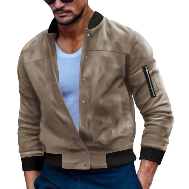 Men's Suede Stand Collar Single Breasted Jacket 86761512U sold by Manly