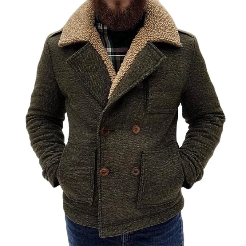 Men's Double Breasted Fleece Lapel Jacket 37698793U sold by Manly