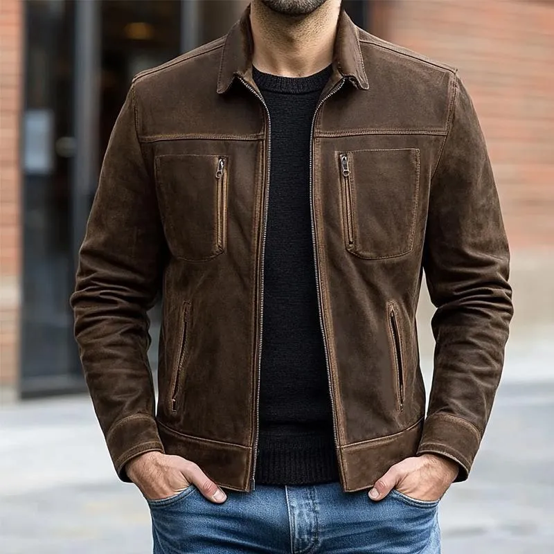 Men's Suede Lapel Multi-pocket Jacket 68585641U sold by Manly product image thumbnail 2