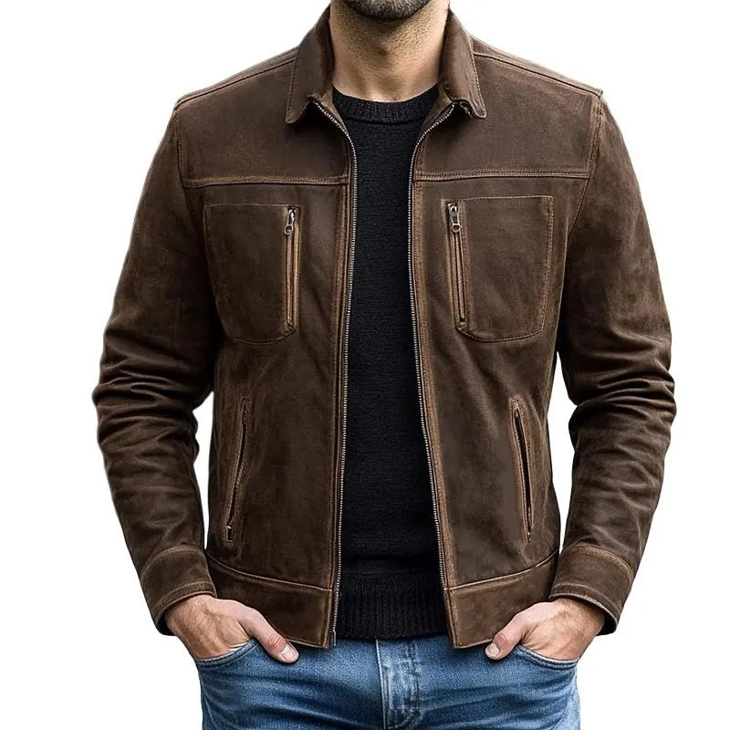Men's Suede Lapel Multi-pocket Jacket 68585641U sold by Manly