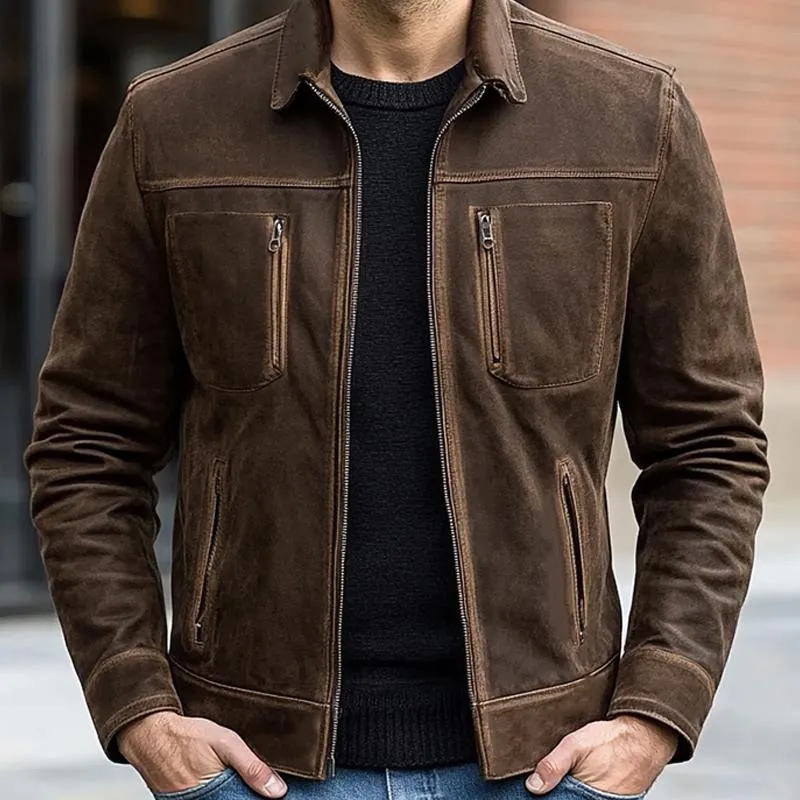 Men's Suede Lapel Multi-pocket Jacket 68585641U sold by Manly product image thumbnail 3