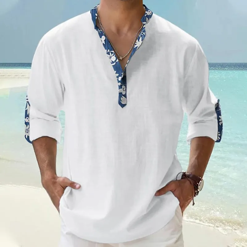 Men's Vintage Print Panel Henley Collar Long Sleeve Shirt 89331083Y sold by Manly product image thumbnail 2