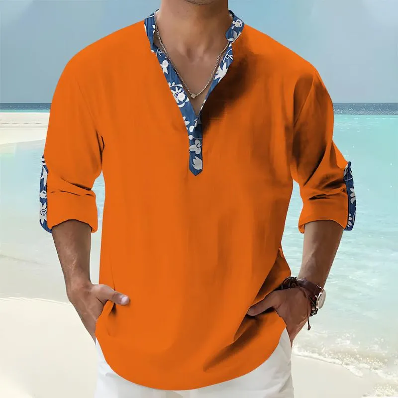 Men's Vintage Print Panel Henley Collar Long Sleeve Shirt 89331083Y sold by Manly product image thumbnail 5