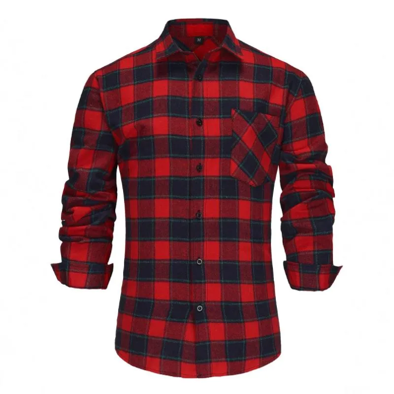 Men's Vintage Casual Flannel Plaid Lapel Long Sleeve Shirt 03894073TO sold by Manly