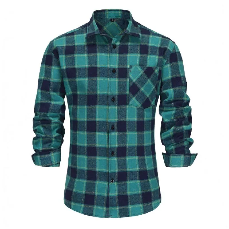 Men's Vintage Casual Flannel Plaid Lapel Long Sleeve Shirt 29265859TO sold by Manly