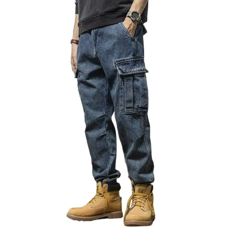 Men's Retro Casual Washed Large Pocket Jeans 33178359TO sold by Manly