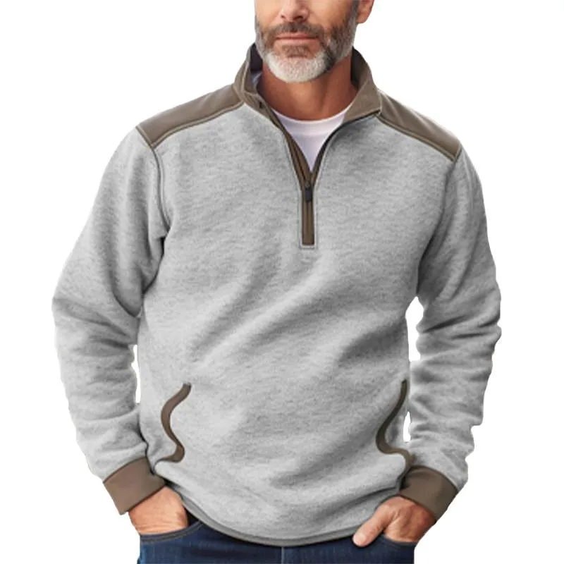 Men's Casual Colorblock Zipper Stand Collar Long Sleeve Sweatshirt 92322304Y sold by Manly