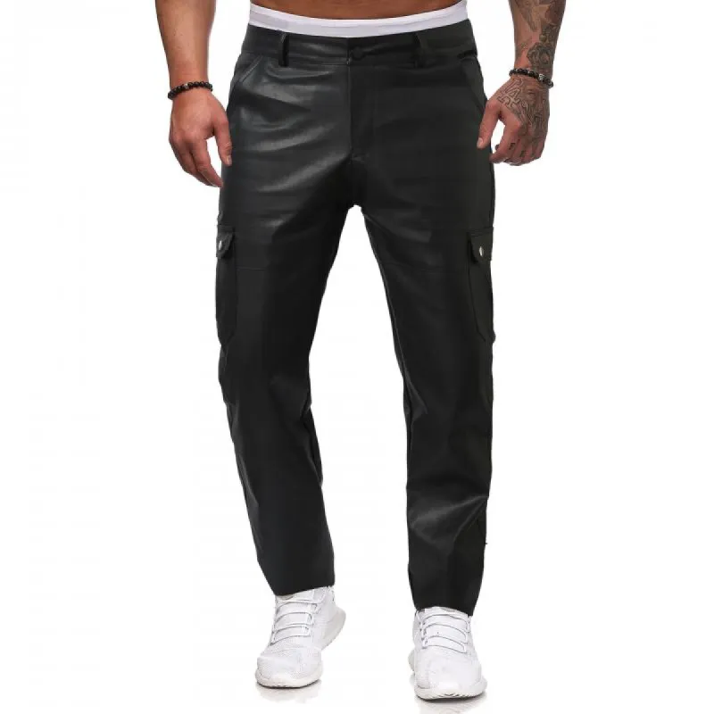 Men's Casual Solid Color Straight PU Leather Pants 18895970Y sold by Manly