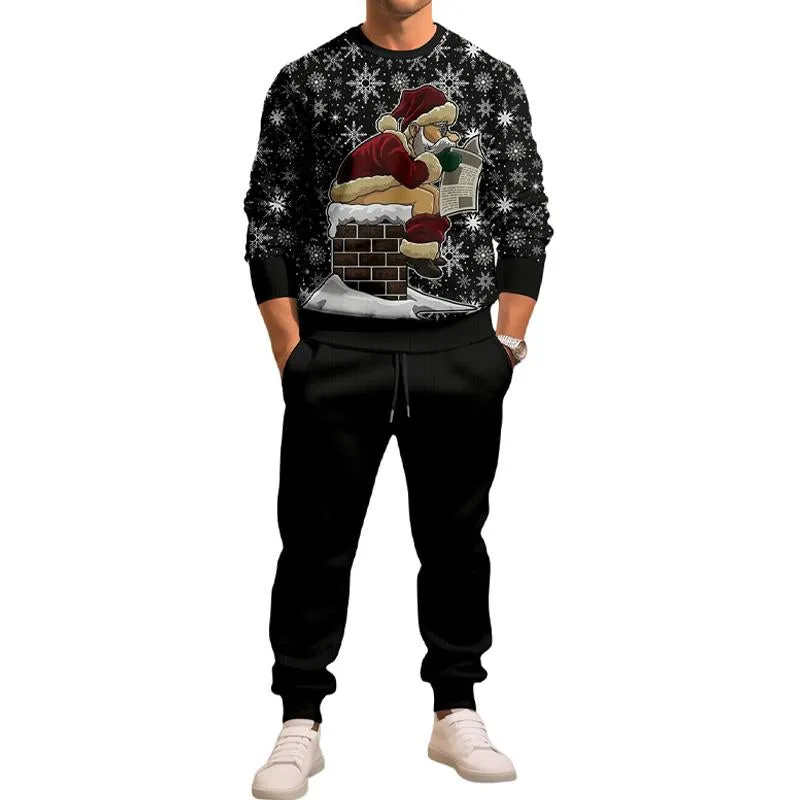 Men's Christmas Printed Round Neck Long-sleeved Trousers Two-piece Set 50839000X sold by Manly