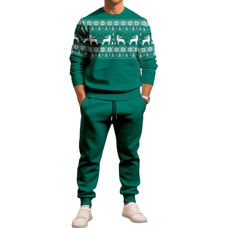 Men's Christmas Printed Round Neck Long-sleeved Trousers Two-piece Set 50839000X sold by Manly product image thumbnail 5