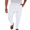 Men's Solid Color Cotton and Linen Drawstring Straight Pants 13578529X sold by Manly