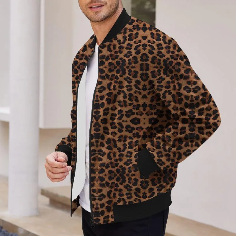 Men's Leopard Stand Collar Long Sleeve Zipper Jacket 00000454Z sold by Manly product image thumbnail 4
