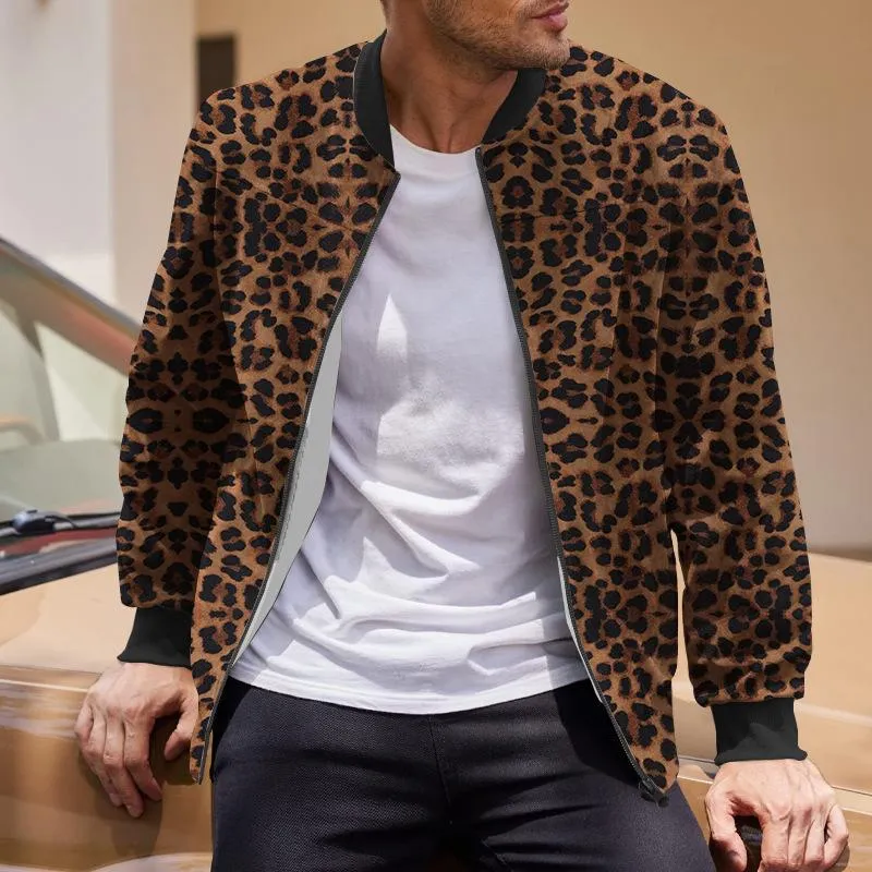 Men's Leopard Stand Collar Long Sleeve Zipper Jacket 00000454Z sold by Manly product image thumbnail 3