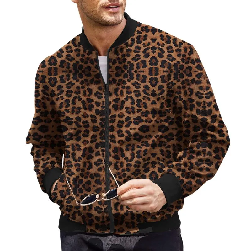 Men's Leopard Stand Collar Long Sleeve Zipper Jacket 00000454Z sold by Manly
