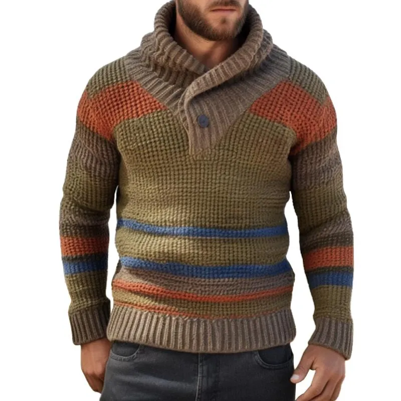 Men's Casual Colorblock Pile Collar Pullover Knitted Sweater 14072962M sold by Manly