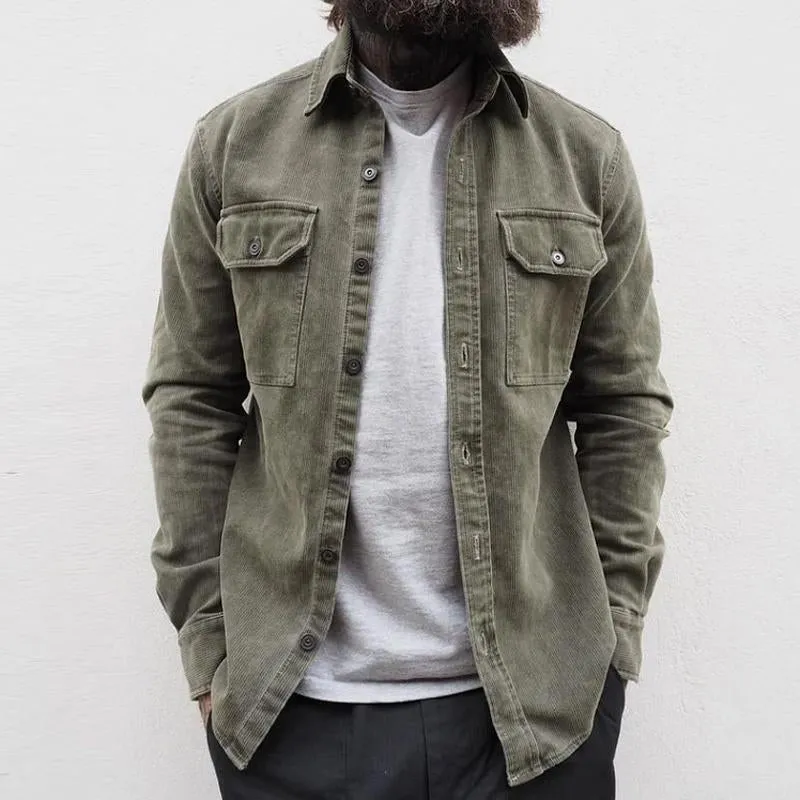 Men's Casual Corduroy Lapel Flap Pocket Slim Fit Long Sleeve Shirt 20381870M sold by Manly product image thumbnail 3