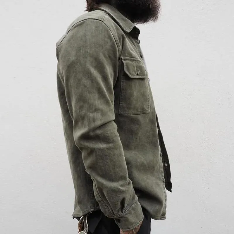 Men's Casual Corduroy Lapel Flap Pocket Slim Fit Long Sleeve Shirt 20381870M sold by Manly product image thumbnail 4