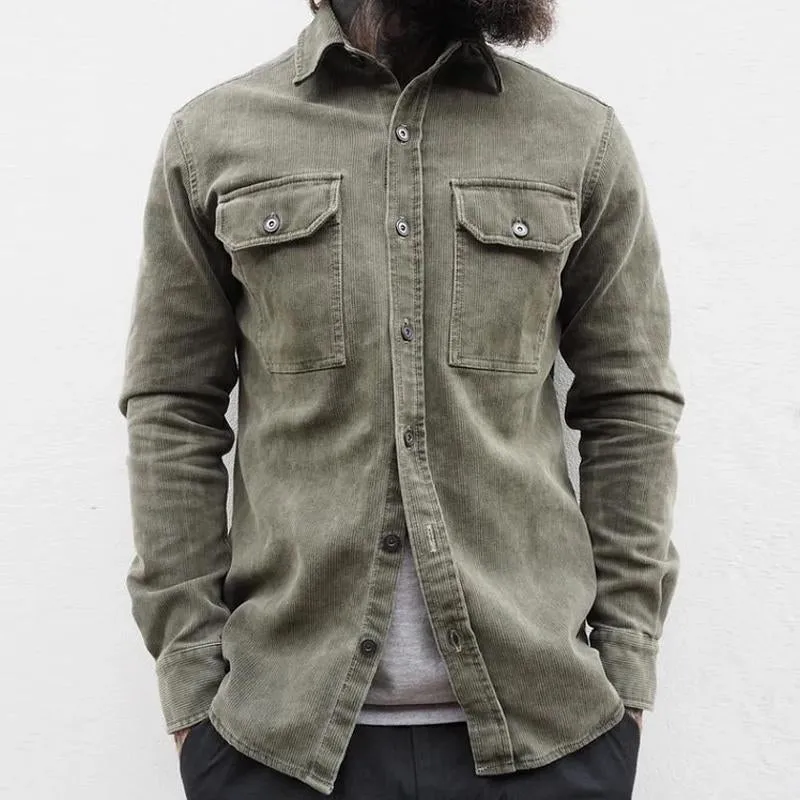 Men's Casual Corduroy Lapel Flap Pocket Slim Fit Long Sleeve Shirt 20381870M sold by Manly product image thumbnail 2