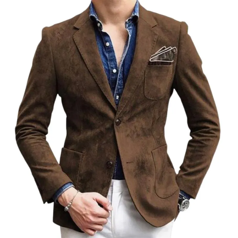 Men's Vintage Suede Solid Lapel Jacket 17812846U sold by Manly