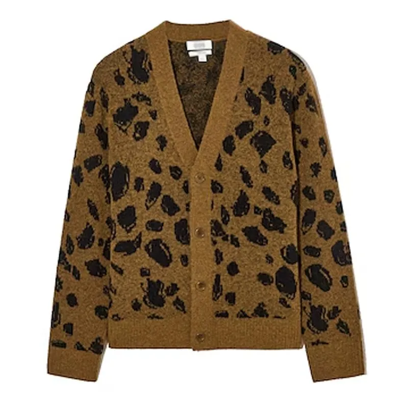 Men's Leopard Print Button V-Neck Knit Cardigan 99142922U sold by Manly