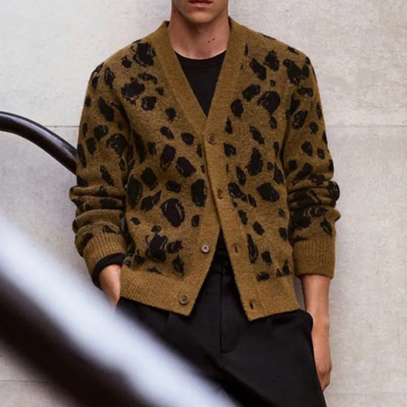 Men's Leopard Print Button V-Neck Knit Cardigan 99142922U sold by Manly product image thumbnail 2
