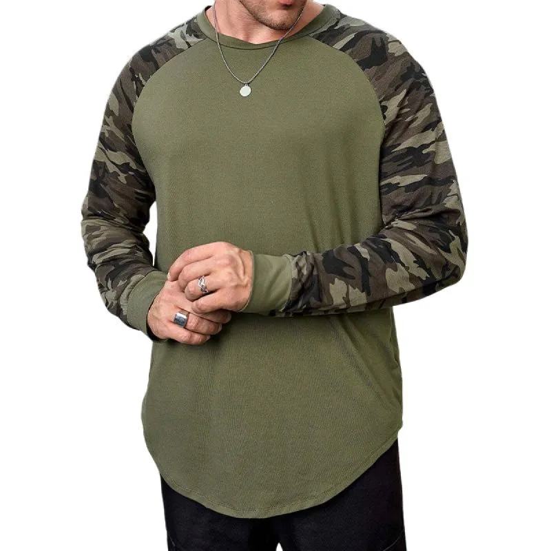 Men's Camouflage Stitching Long-sleeved Round Neck T-shirt 54698349X sold by Manly