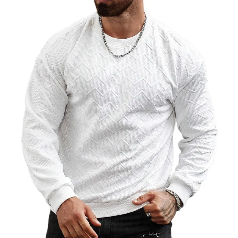 Men's Solid Color Round Neck Textured Long Sleeve Sweatshirt 86409677X sold by Manly