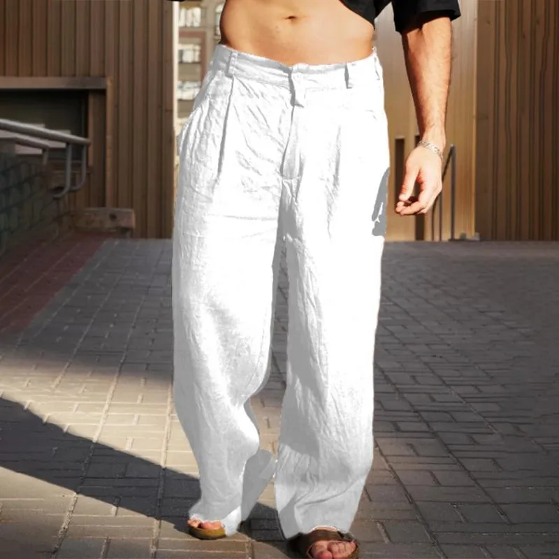 Men's Solid Loose Linen Straight Casual Pants 25114897Z sold by Manly product image thumbnail 3