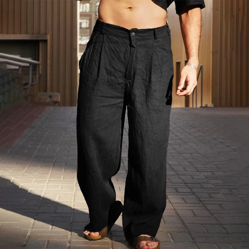 Men's Solid Loose Linen Straight Casual Pants 25114897Z sold by Manly product image thumbnail 5