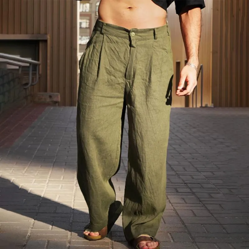 Men's Solid Loose Linen Straight Casual Pants 25114897Z sold by Manly product image thumbnail 4