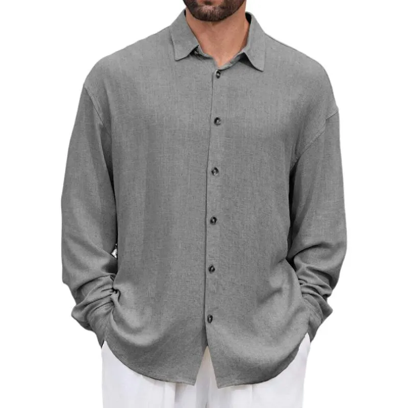 Men's Solid Loose Lapel Long Sleeve Casual Shirt 46144673Z sold by Manly
