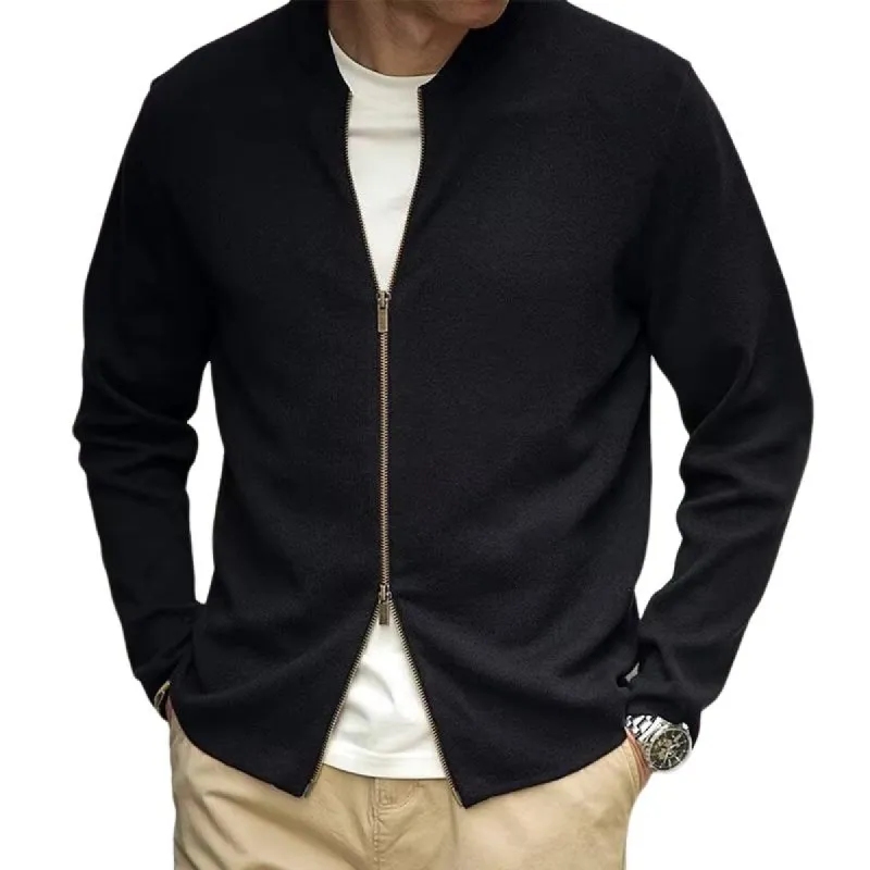 Men's Solid Color Knit Stand Collar Zipper Cardigan 20807852Z sold by Manly