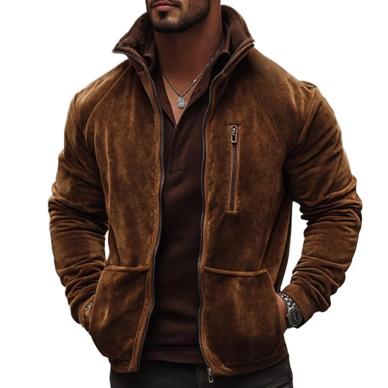 Men's Vintage Casual Suede Stand Collar Zipper Jacket 47074401TO sold by Manly