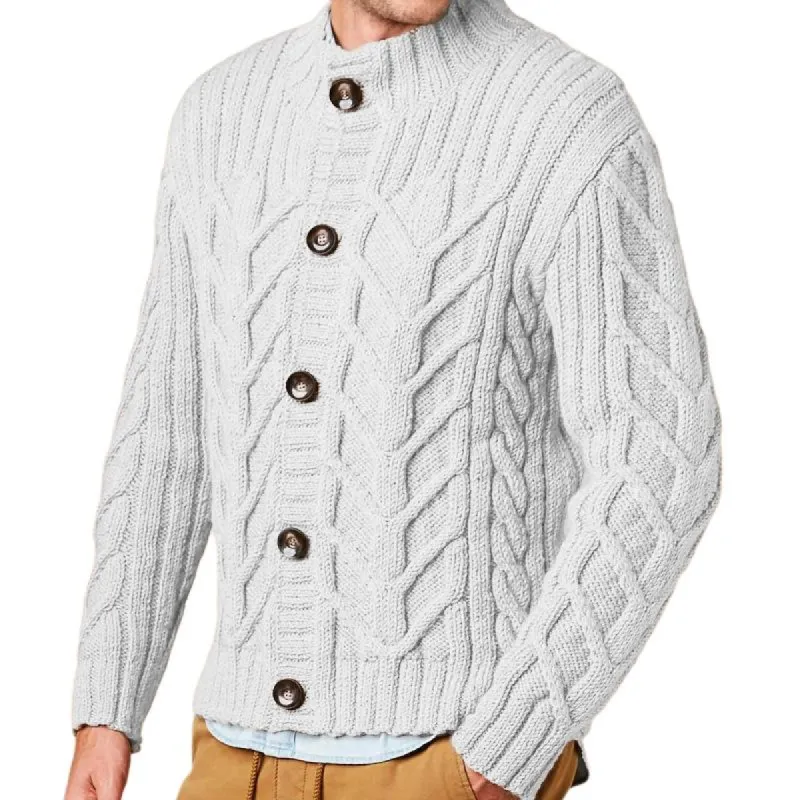 Men's Solid Color Knit Cable Stand Collar Single Breasted Cardigan 35000025Z sold by Manly