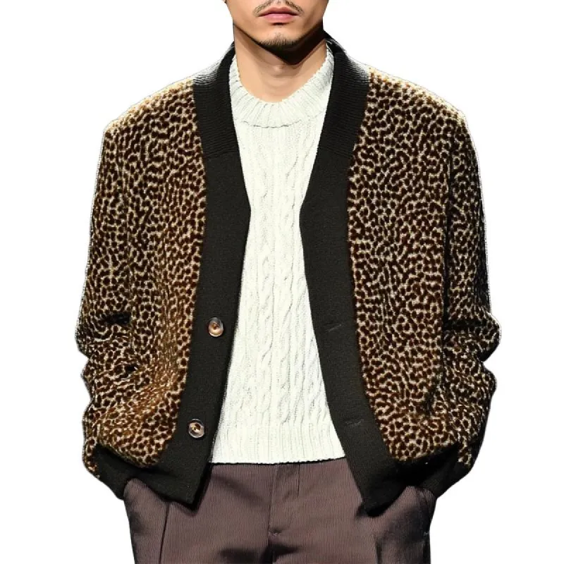 Men's Leopard Print Knitted Cardigan 89502212U sold by Manly
