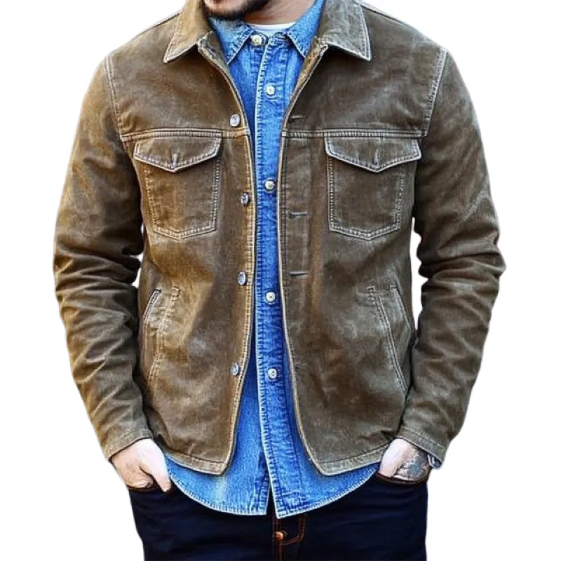 Men's Washed Denim Khaki Jacket 89341216U sold by Manly