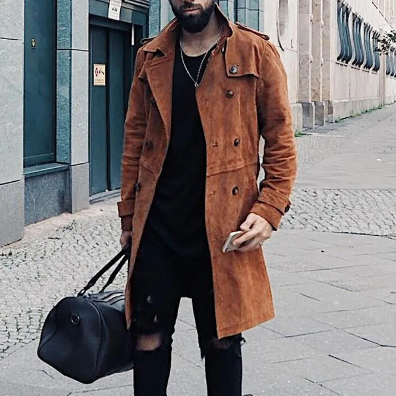 Men's Vintage Suede Lapel Double Breasted Mid-Length Trench Coat 15978714M sold by Manly product image thumbnail 2