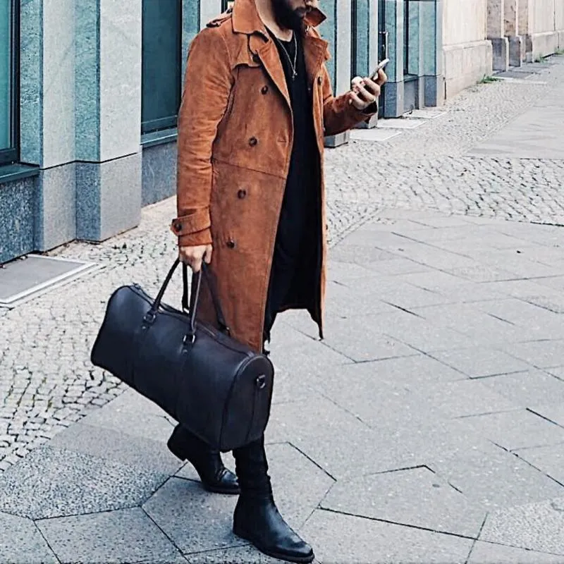 Men's Vintage Suede Lapel Double Breasted Mid-Length Trench Coat 15978714M sold by Manly product image thumbnail 3