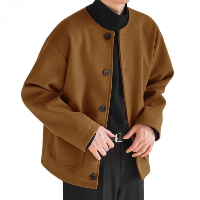 Men's Casual Wool Blended Round Neck Single Breasted Loose Jacket 86768020M sold by Manly