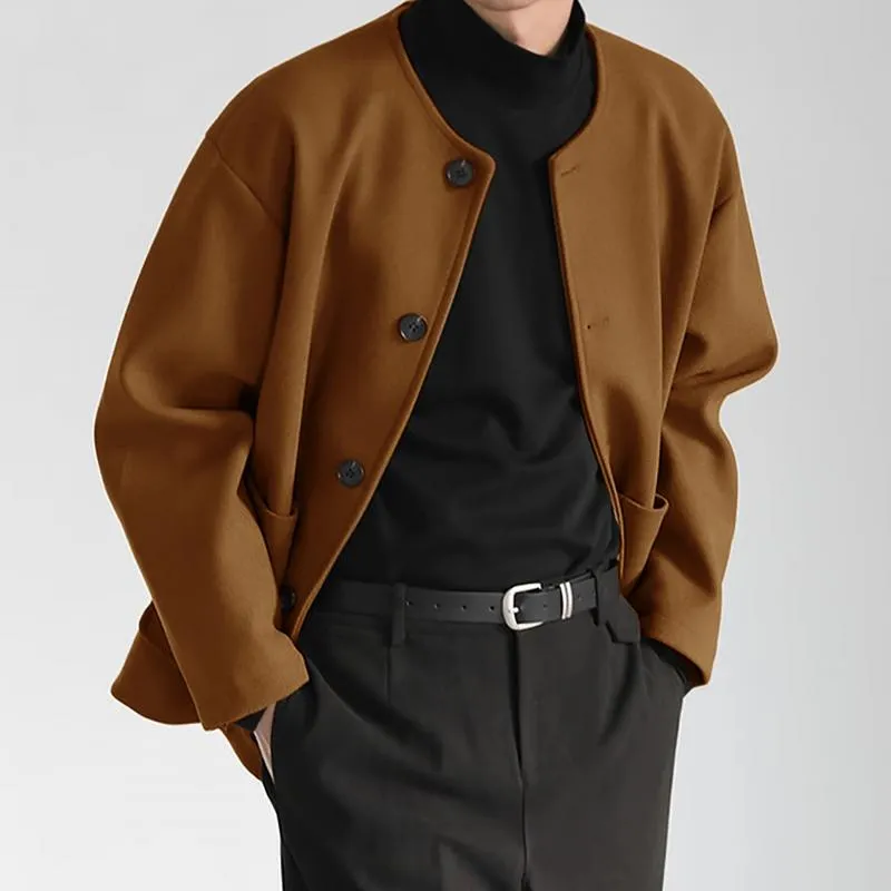 Men's Casual Wool Blended Round Neck Single Breasted Loose Jacket 86768020M sold by Manly product image thumbnail 2