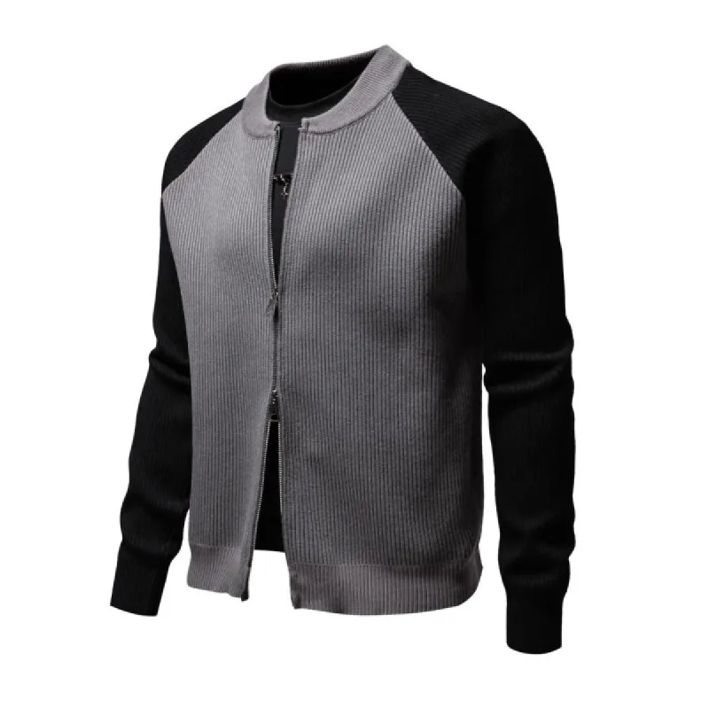 Men's Casual Colorblock Baseball Collar Loose Zipper Knit Cardigan 29510567M sold by Manly