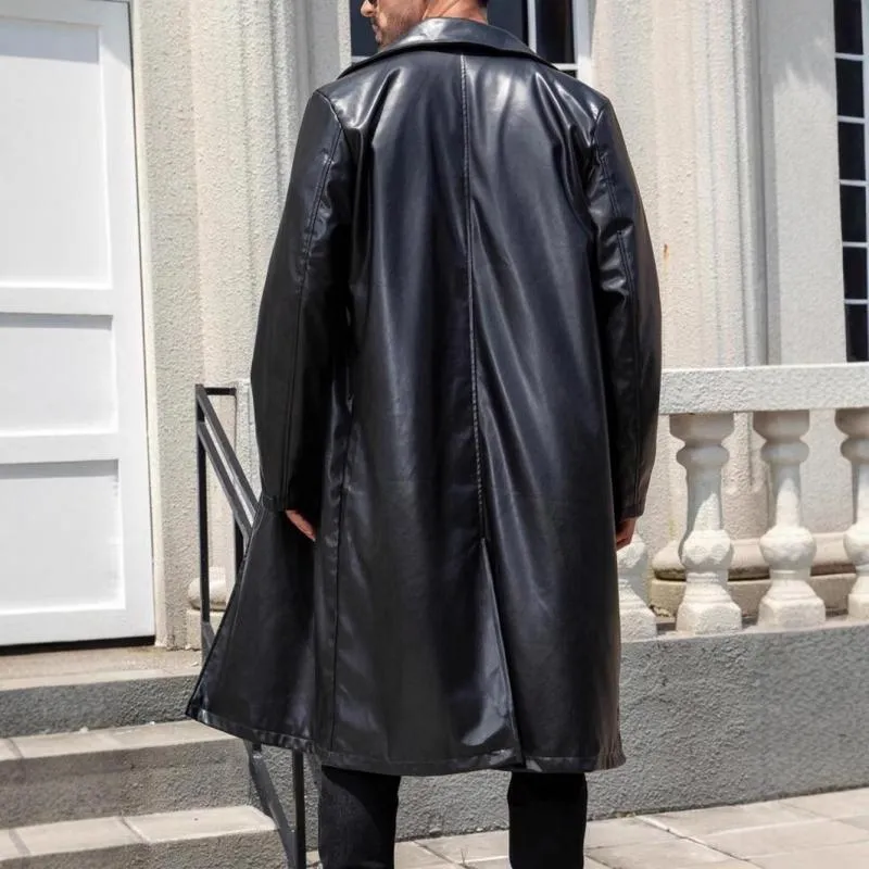 Men's Vintage Notch Lapel Slim Fit Double Breasted Long Leather Coat 18821312M sold by Manly product image thumbnail 4