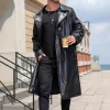 Men's Vintage Notch Lapel Slim Fit Double Breasted Long Leather Coat 18821312M sold by Manly