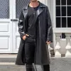 Men's Vintage Notch Lapel Slim Fit Double Breasted Long Leather Coat 18821312M sold by Manly