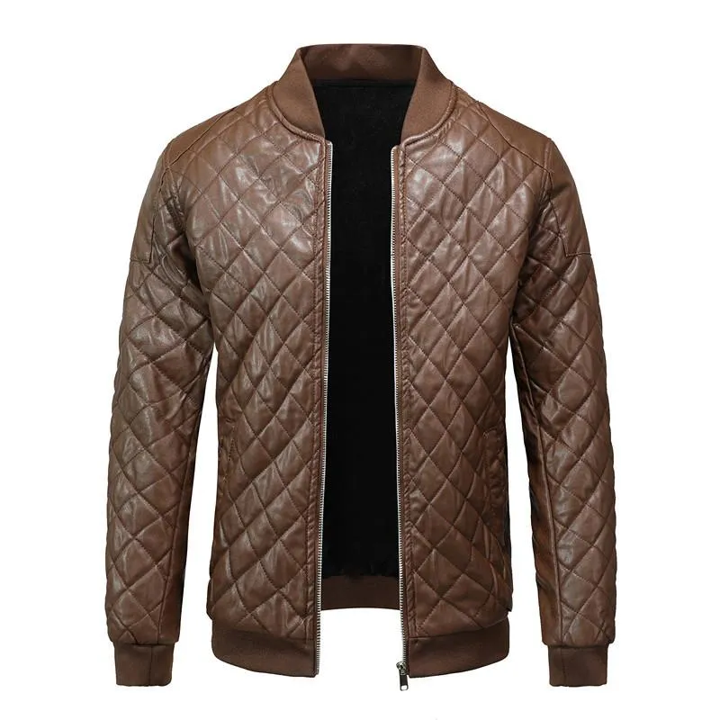 Men's Vintage Quilted Padded Crew Neck Baseball Leather Jacket 91355377Y sold by Manly