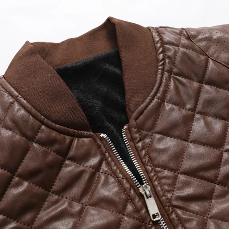 Men's Vintage Quilted Padded Crew Neck Baseball Leather Jacket 91355377Y sold by Manly product image thumbnail 5