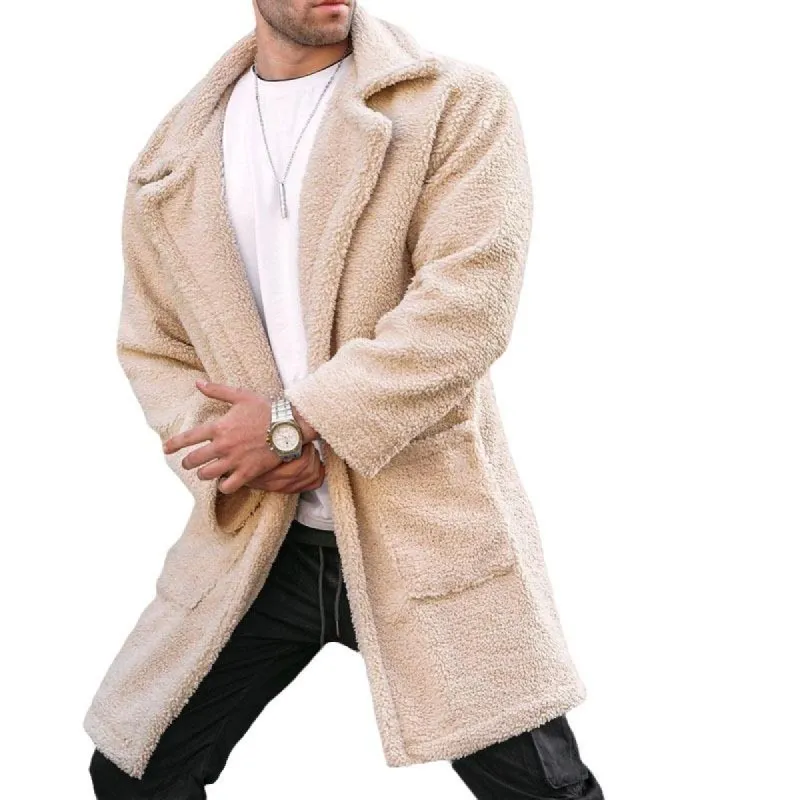 Men's Solid Color Lapel Plush Mid-Length Coat 51856835Y sold by Manly
