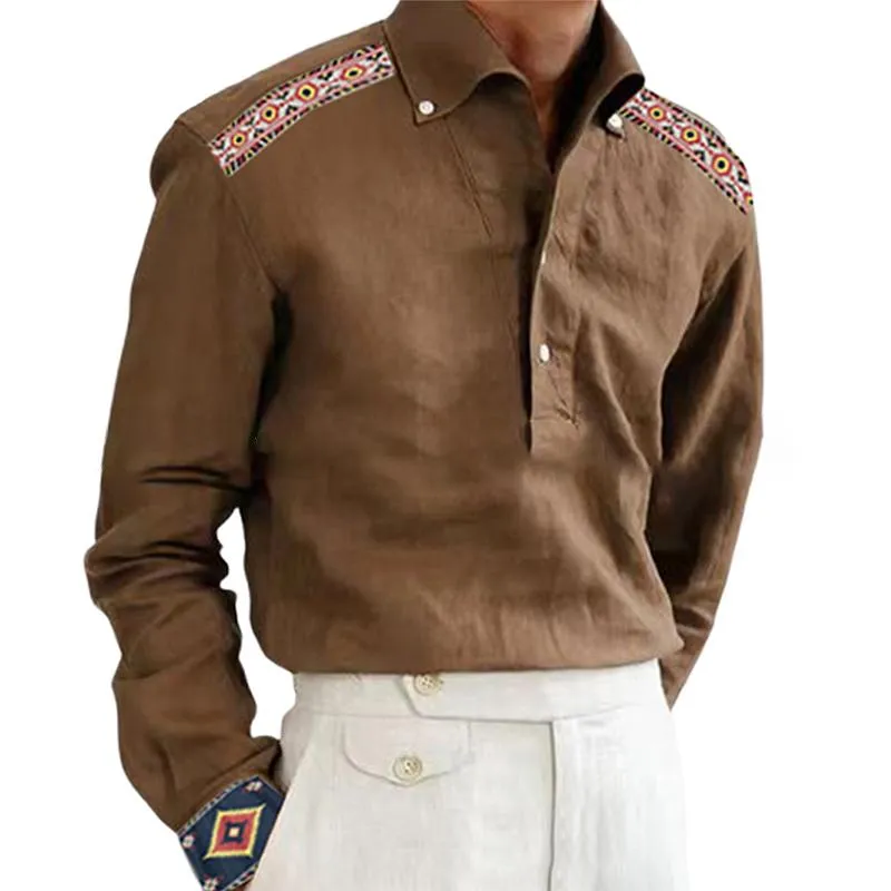 Men's Casual Ethnic Pattern Lapel Long Sleeve Shirt 71712604Y sold by Manly