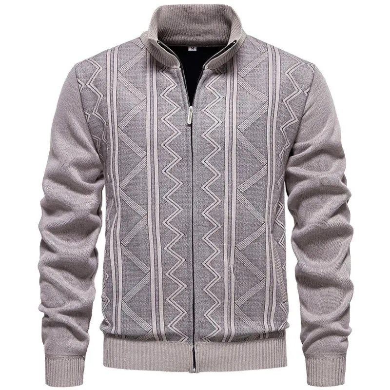 Men's Jacquard Plush Stand Collar Long Sleeve Knitted Cardigan 59709419Z sold by Manly
